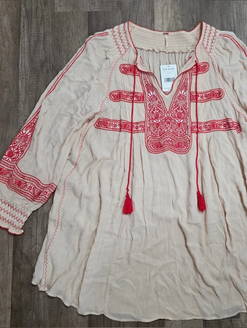 Nwt FREE PEOPLE Boho Embroidered Cream Tunic Top DRESS gypsy 90s Y2K Lagen - Picture 2 of 11